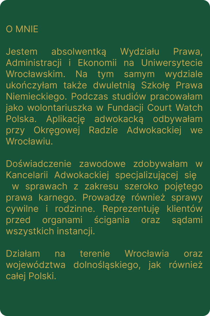 O mnie – informacje o adwokat Wiktoria Krakowska